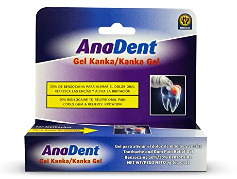 Anadent Toothache Gel, 20% Benzocaine Oral Gel for Instant Pain Relief, Oral and Toothache Medicine for Severe Pain, Fast Acting Relief of Cavity and Canker Sores, 0.25oz