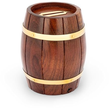 NKlaus Maritim 10cm Spardose Fass aus Holz und Messing 11cm lang Geldsammeldose 11737