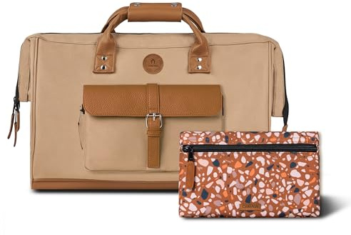 CABAIA - Reisetasche Duffle Adventurer Kuala Lumpur 40L - Handgepäck 45x30x29 cm - Wasserabweisend & Vegan - 2 Taschen - Schuhfach - Weekender & Sporttasche für Damen & Herren - Braun