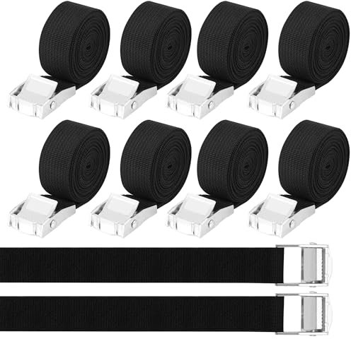 10 Piezas Cinchas de Amarre,25mm x 4m Correas Tensoras，con Cierre de Clip según DIN EN 12195-2, Correa de Fijación para Furgonetas, Motos, Bicicletas, Negro