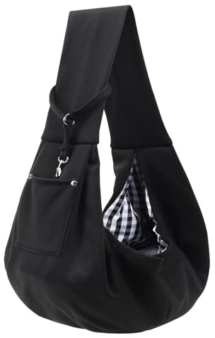 Dog Carrier Sling - Reversible Puppy Carrier Purse with Storage Pocket, Hand-Free Dog Sling Carrier for Carry Small Dogs and Cats, Travel Safety Harness, Dog and Cat Harness(Black)