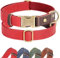 Didog Weich gepolstertes Lederhalsband für mittelgroße Hunde, klassisches Hundehalsband mit Metall-Schnellverschluss, verstellbar, mittelgroß, Kunstleder, Rot, M