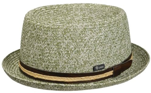 Lipodo Carignano Pork Pie Strohhut Hut Italienisches Flair Ledergarniturband Herren Frühjahr Sommer grün S (54-55 cm)