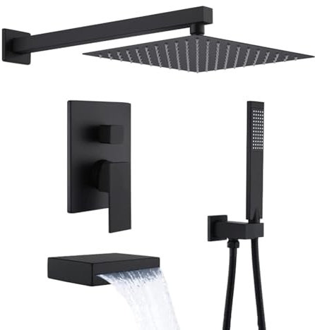 Grifo Ducha Empotrada Monomando Cabezal de Ducha Lluvia Giratorio 360° Grifos Duchas de Baño 3 Modos,negro