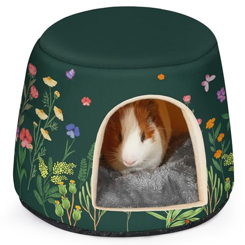Hedgeink Maison et Lit 2-en-1 pour Cochons d’Inde, Lapins et Petits Animaux – Nid Douillet Lavable avec Coussin Amovible, Cachette Chaude et Confortable pour Hamster et Hérisson