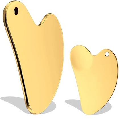 Gua Sha Stainless Steel Facial Tools, Lymphatic Drainage Massager for Face, Chin & Jawline Sculpting, Body Guasha Tool for Muscle Tension, Skin Care (Gold)