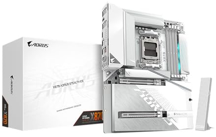GIGABYTE X870 AORUS Stealth ICE AMD AM5 Motherboard, ATX, DDR5, 4X M.2, PCIe 5.0, 2xUSB-4,USB-C, WIFI7, 5GbE LAN, EZ-Latch