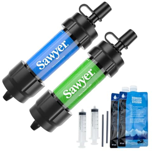 Sawyer Products SP2101 MINI Water Filtration System, 2-Pack, Blue and Green