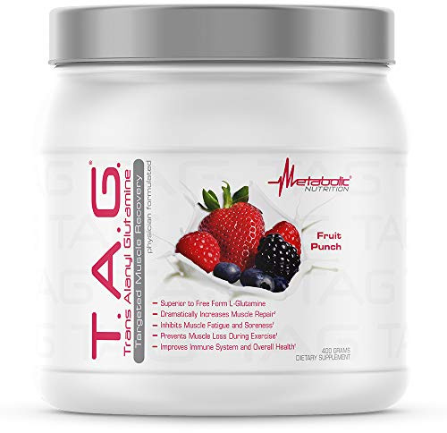 Metabolic Nutrition, TAG, Trans Alanyl Glutamine, 100% L-Glutamine Peptide Powder, Pre Intra Post Workout Supplement, 400 Grams (40 Servings) (Fruit Punch)
