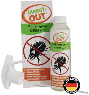 Milbenspray NEEM + G - Insect-OUT - sofort wirkende lösung gegen Milben - für Hausstauballergiker - Matratzen, Bettwäsche, Vorhänge, Teppiche, Polster etc. - 250 ml