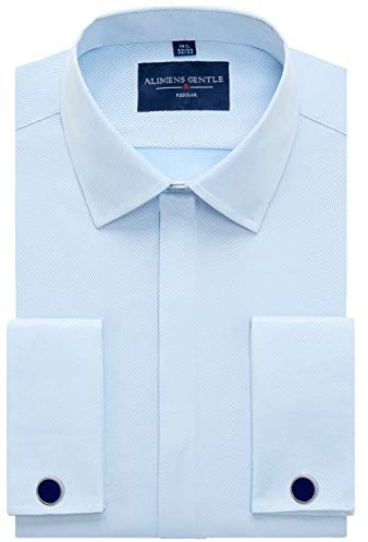 Alimens & Gentle Men's Dress Shirts French Cuff Long Sleeve Regular Fit Formal Tuxedo Cufflinks Shirt, Twilled Blue, 15.5 Neck 32-33 Sleeve