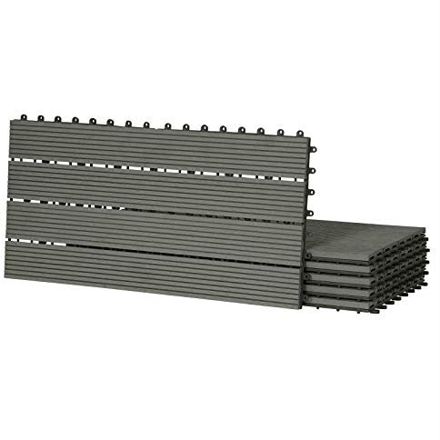 Laneetal Dalle de Terrasse WPC Emboîtable, Lot de 12 Carreaux de Sol Extérieur à Clipser pour Patio, Terrasse, Balcon, Piscine, 30x60 cm, Marron Clair