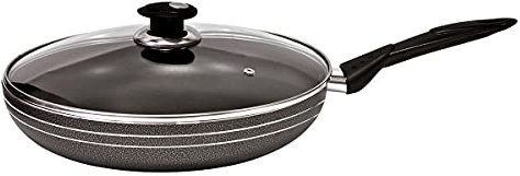 SQ Professional UNA Aluminium Cookware Frying Pan with Lid & Long Handle Chef's Pan for All Hobs Induction Frying Pan 30cm Non Stick Egg Omelet Pan (30cm)