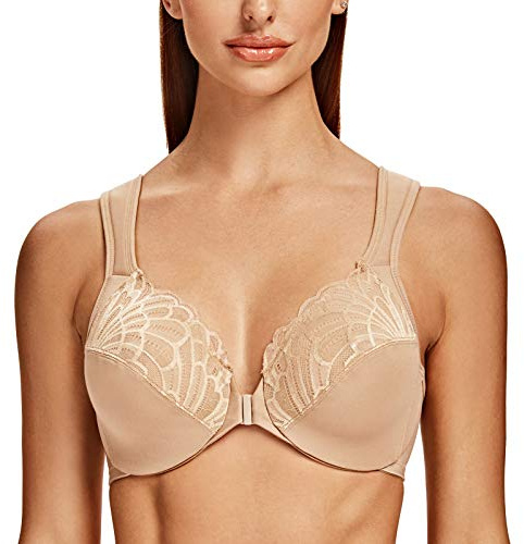 MELENECA Femme Soutien-Gorge Grande Taille Fermeture Devant Dentelle Sangle Coussin Couverture Totale Non Rembourré à Armature