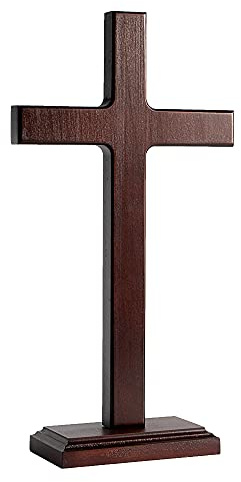 KUXBET Wooden Wall Cross with Stand for Hanging or Standing 12.5 Inch Jesus Christ Catholic Wood Crafted Cross for Wall Decoration Table Home Decor