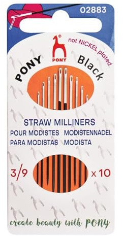 Pony - Pony Black Milliner Acabado Mate (No. 3-5-7-9) Agujas de Coser a Mano con Ojo Blanco - 10 Agujas