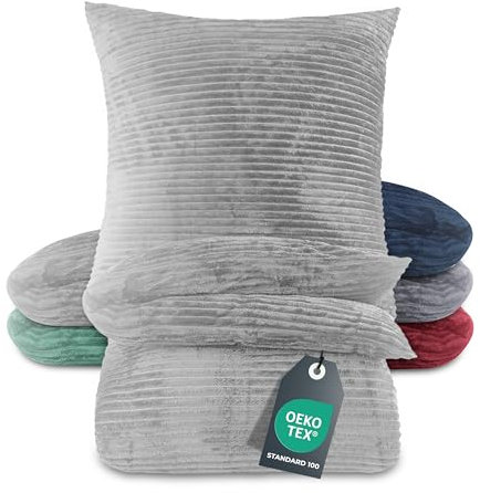 BaSaTex Winter Plüsch Bettwäsche Set | 135x200 cm Deckenbezug + 80x80 cm Kissenbezug | Cashmere-Touch Coral Fleece,Rip-Cord“ | Reißverschluss | Grau