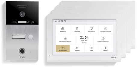 GVS - IP Video Türsprechanlage mit Türöffner, Fingerprint & RFID, HD Kamera, 4X 10 Zoll Monitor & App - Smarte Video Türklingel mit Kamera & Gegensprechanlage für 1 Familienhaus (AVS5431U)