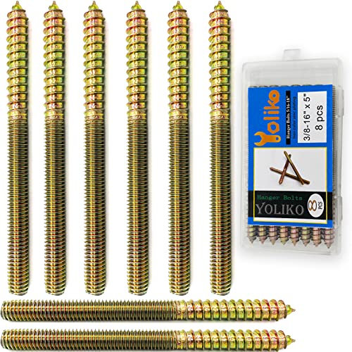 Yoliko Confezione da 8 bulloni da 3/8-16, 127 mm, a doppia testa, tasselli in legno, aste filettate per viti per mobili