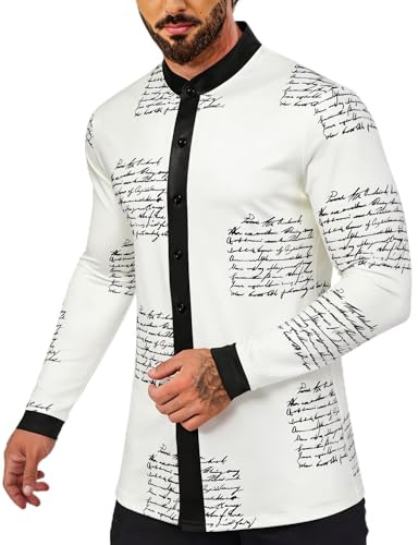 OYOZONE Men's White African Print Long Sleeve Button-Down Shirt - Medium - Classic Fit - Modern African Style - Casual - All Seasons - Imported