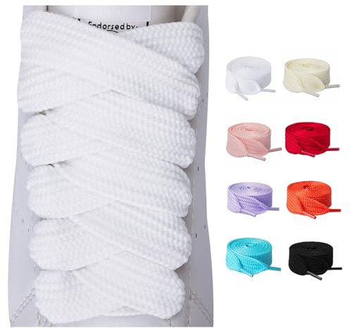 Olukssck 2 Paires de Lacets Chaussures Plats, Lacets Remplacement de 20 mm de Large Pour Baskets, Chaussures de Sport, Blanc, 120cm