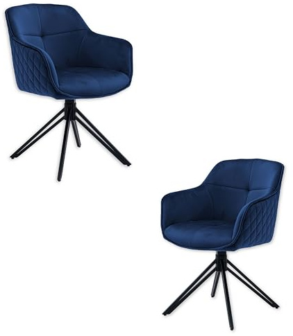 Stella Trading Emma Esszimmerstühle 2er Set mit schwarzem Metallgestell, Blau - Bequeme Samt Stühle für Esszimmer & Wohnzimmer - 59 x 82 x 62 cm (B/H/T)