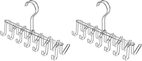 iDesign Porte Cravate à 14 Crochets, Petit Porte Ceinture en métal chromé, Cintre Rangement pour Ceintures et Cravates, argenté (Lot de 2)
