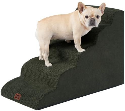 EHEYCIGA Curved Dog Steps for High Bed 57cm H, 5-Step, Olive Green | High Density Sturdy Foam, Non-Slip Bottom and Surface, Removable Washable Cover, For Small Dogs and Cats, For Sofa and Bed