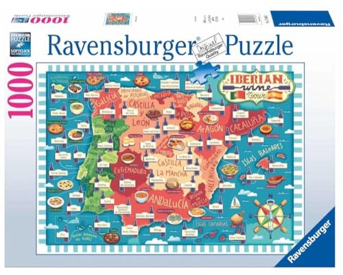 Ravensburger - Iberiska Vinkartor Pussel, 1000 Bitar för Vuxna, Pussel för Att Rama In, Karta Mundi