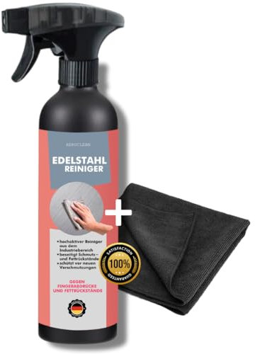 Edelstahlreiniger 500ml in hochwertiger Sprühflasche inkl. Mikrofasertuch | Edelstahlpflege | Alu-Reiniger | reinigt, pflegt und schützt alle Metalle | gegen Fingerabdrücke