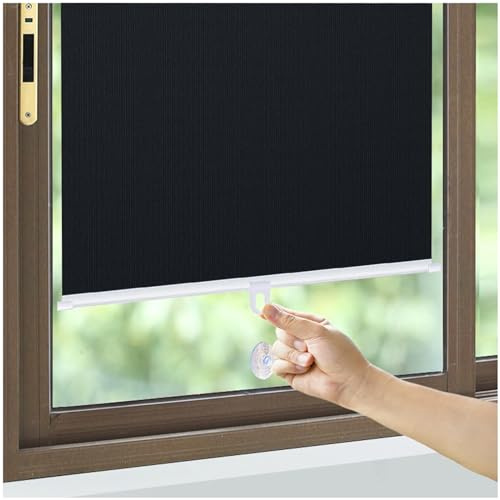 Xrdbfd Blackout Roller Shades No Drilling, Blackout Window Curtains with Suction Cups, Retractable Sunshade Roller Blinds, 35/40/50/65/75/80cm Temporary Thermal Blinds,Black-72x100cm/28 * 39in