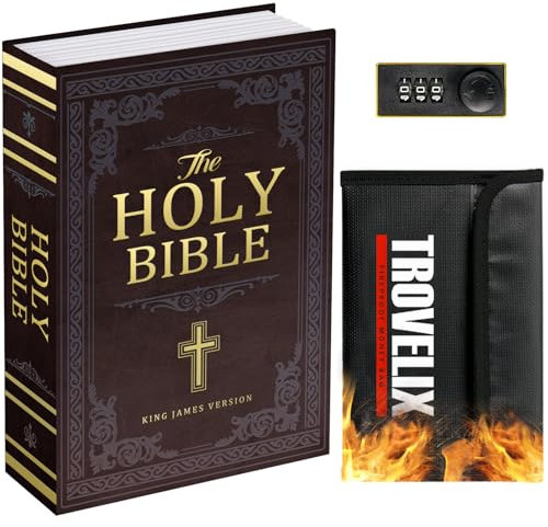 Book Safe with Combination Lock, Hidden Safe (9.5 x 6.2 x 2.2 Inch) with Fireproof Bag, Secret Diversion Safe, Hollow Book Box Hidden Storage, Money Safe Box for Cash (Bible)
