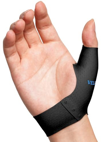 VELPEAU Elastic Thumb Wrist Support Brace (Pack of 2), Splashproof Compression Sleeve for Arthritis Pain, Tendonitis, Sprains, Sports, Splint Liner, Fits Left & Right Hands (Short Version - Black, Large)