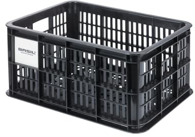 Basil Fahrradkiste MIK S - Basil Fahrradkorb hinten - Aus recyceltem Kunststoff - Inklusive abschließbarer MIK-Adapterplatte - Robust - 17 Liter - 39 x 28 x 23 cm -Schwarz