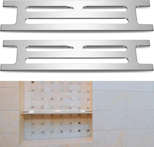 Teenyyou 2 Pcs 316 Stainless Steel Shower Niche Shelf Insert - 3mm Ultra-Thin Brushed Metal Divider for 12 Prefabricated Niches, Marine Grade Floating Shelf for Bathroom Tile Remodel & Storage
