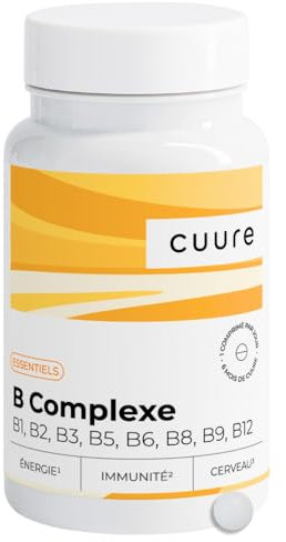 Vitamine B Complexe - CUURE - Formes Hautement Assimilable - Vitamine B1, B2, B3, B5, B6, B7, B8 / Biotine, B9 / Acide Folique & B12-180 Jours - Vegan - Fabriqué en France