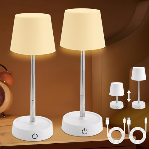 Afenau - Lampada da tavolo a LED ricaricabile, 2 pezzi, lampada da tavolo telescopica, touch lampada senza fili, lampada da comodino senza cavo, lampada LED da tavolo per comodino, soggiorno, camera