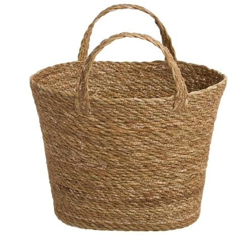 ROCKING GIFTS Revistero de Mimbre Marrón de Alga, Cesta con Asas para Almacenaje Salón y Sofá, 35 cm