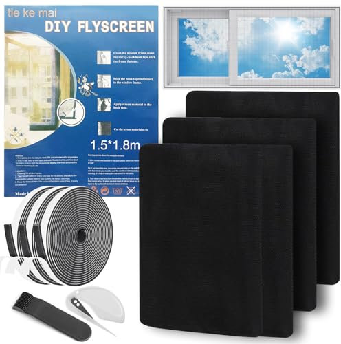YADOBIG 3 Pièces Moustiquaire Fenetre 150 x 180 cm, Moustiquaire de Fenêtre, Filet Écran Insecte avec Bande Velcro Autocollante et Sans Perçage