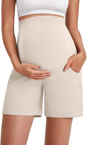 G4Free Pantalones cortos de maternidad con bolsillos sobre el vientre, elásticos de 6 pulgadas, pantalones de yoga para embarazo, entrenamiento atlético