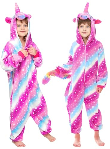 GEEKEO Grenouillère Licorne Onesie Pyjama pour Filles Combinaison Douce Surpyjama l'hiver Pyjamas pour Enfants, Combinaison Animal Habillage Costume Cosplay pour Halloween Noel Carnival Cadeaux