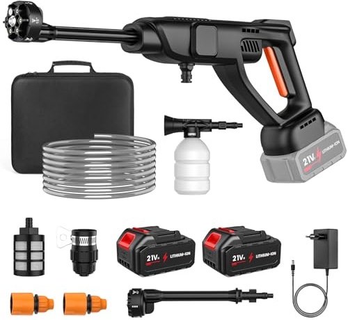 Nettoyeur Haute Pression sans Fil, Nettoyeur Haute Pression Portable 70 Bar avec 2 x 3,0Ah Batteries, Buse Réglable 6 en 1, pour Nettoyer Les Voitures, Sols (2)