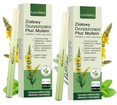 2 pezzi Purificatore Polmonare alle Erbe di Verbascum, Purificatore Polmonare Verbascum, Penna Diffusore Aggiornata alle Erbe, Aromaterapia Verbascum Pulizia Polmonare Inalatore, per Uomini Donne