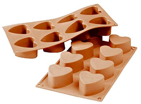silikomart | SF040 Silikonform für Einzelportionen HEART, antihaftbeschichtet, 6 Herzen, Packung mit 1 Kuchenform, Ø 60 h 35 mm, Made in Italy