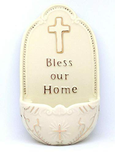 Acquasantiera In Porcellana Bless Our Home Collezione Fiorentina Media Da 17.7cm Regalo Cattolico