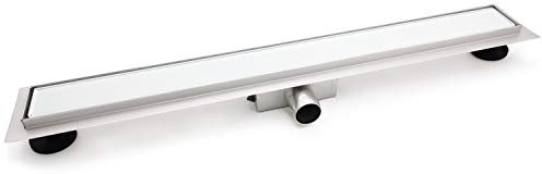 Elbe Canaletta Doccia 70cm in acciaio inossidabile, canalina doccia a pavimento con vetro bianco, Piletta drenaggio per bagno RN-K070F