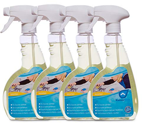 KaiserRein Profi Sanitärreiniger Kalkreiniger 4 x 0,5 L Reiniger Spray reinigt schonend und entfernt Kalk, Schmutz und Fett Badreiniger