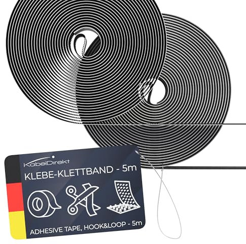 KabelDirekt – Bande adhésive Auto-agrippante – 20 mm x 5m – (Bande à Crochets & Bande, Fermeture, Hook & Loop, Noire)
