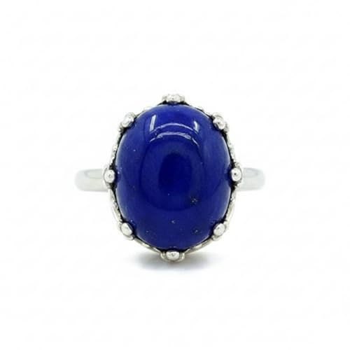 CaratYogi Real Lapis Lazuli Rond Cabochon Pierre Couronne Style Bague en Argent Sterling en Taille 47-70