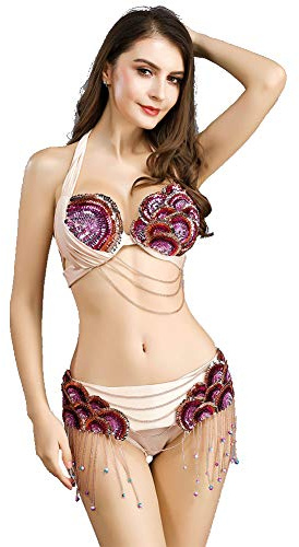ROYAL SMEELA Belly Dancer Costumes for Women Belly Dance Bra and Belt Set Bellydance Costume Dancing Outfit Carnival Bra Belt